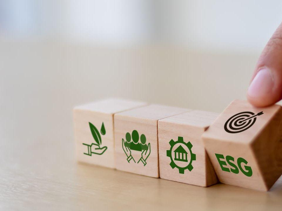 Blocos de madeira representando conceitos de ESG